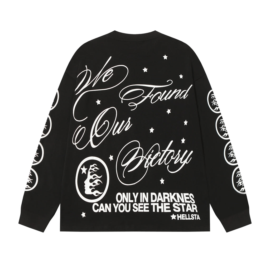 American Style HEII Hell Star Little Angel Letter Print High Street Loose Men Women Base Long Sleeve T-Shirt Spring Autumn