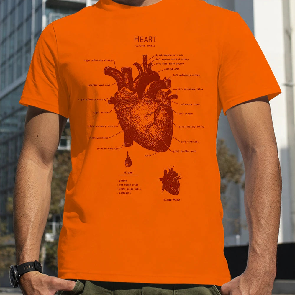 Heart Anatomy T-Shirt Summer Men Street Hip Hop Punk Style Boy Loose Oversized unisex Casual Fashion Tees