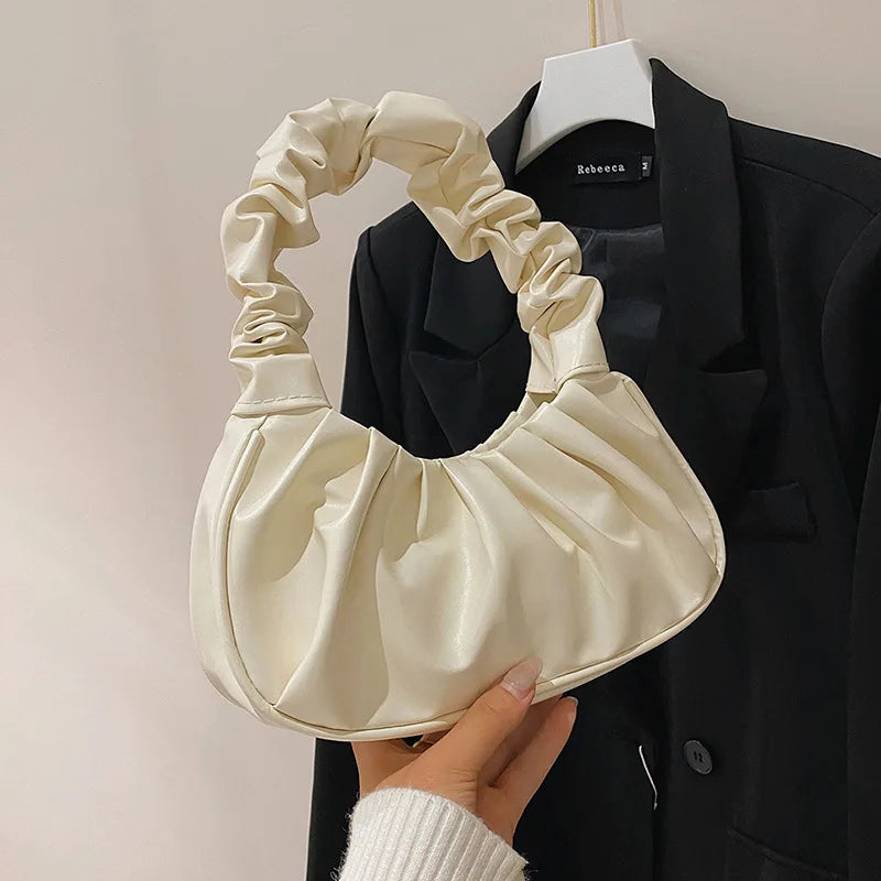 New Summer Pleated Clouds Ladies Handbag PU Leather Casual Shoulder Bag Suitable for Travel and Daily Use (Dumpling Design)