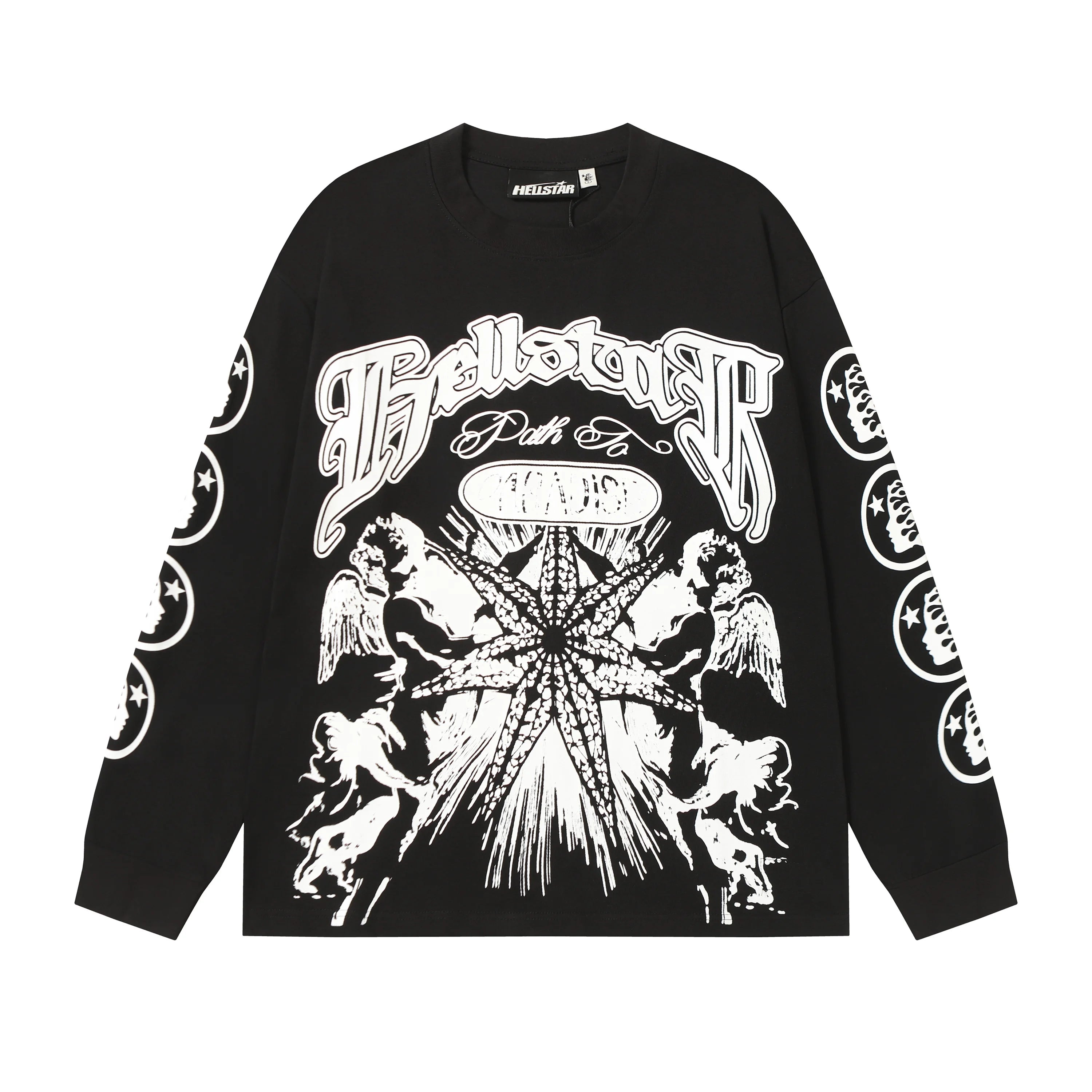 American Style HEII Hell Star Little Angel Letter Print High Street Loose Men Women Base Long Sleeve T-Shirt Spring Autumn