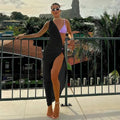 2024 New Hollow Out Summer Beach Party Slim Dress Women Elegant White One Shoulder Sleeveless Y2K Sexy Bodycon Long Dresses