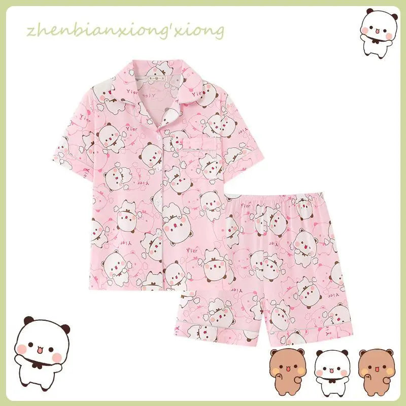 Panda Bubu And Yier Pajamas Panda Pattern Bubu And Dudu Summer Couple Pajamas Short Sleeved Home Clothes Couple Pajamas