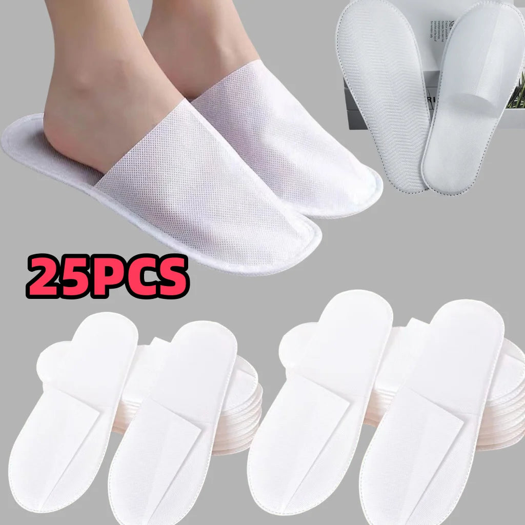 25Pcs Disposable Non-Slip Disposable Hotel Slippers - Soft and Breathable Non-Woven Fabric, Hygienic for Travel and Home, Portable Ergonomic Design Women's Comfortable Indoor Slippers, Simple Style, Non-Woven Material, Durabl