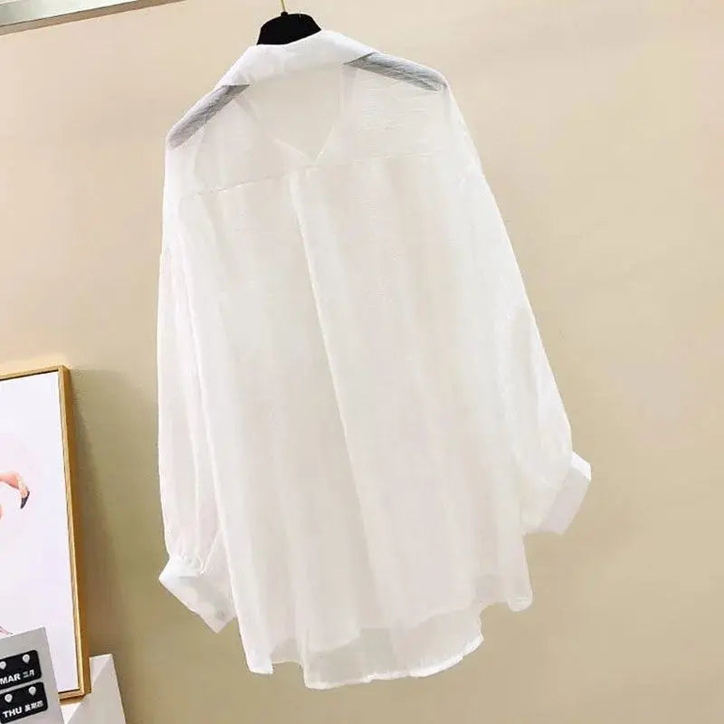 Sunscreen clothing for women, thin cut perspective chiffon shirt, Korean Harajuku loose top, casual women's cardigan top