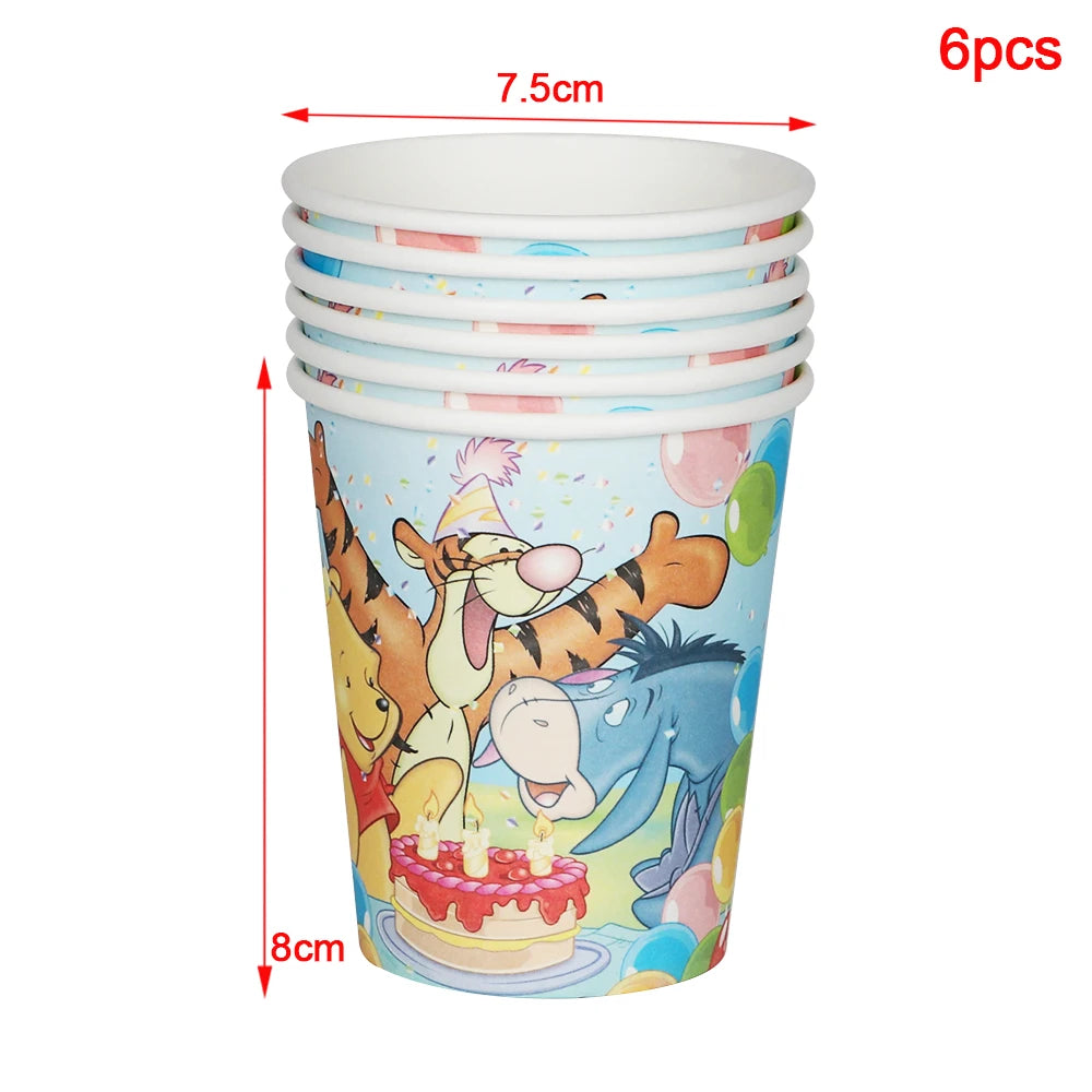 Winnie The Pooh Cartoon Birthday Party Balloon Decoration Children's Tableware Set Backpack Background Flag Stickers Balloon Set