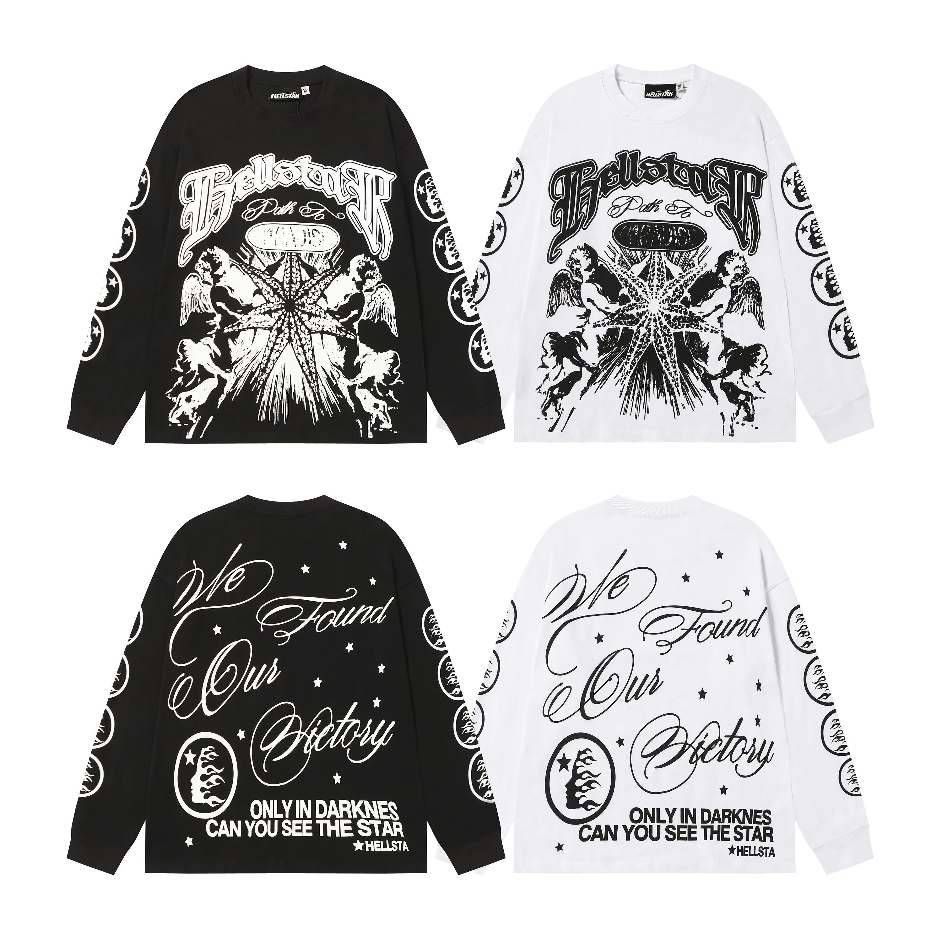 American Style HEII Hell Star Little Angel Letter Print High Street Loose Men Women Base Long Sleeve T-Shirt Spring Autumn