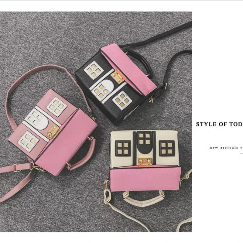 2025 summer new girl Lolita soft heart girl shoulder small square bag cartoon cute house bag PU leather messenger women's bags