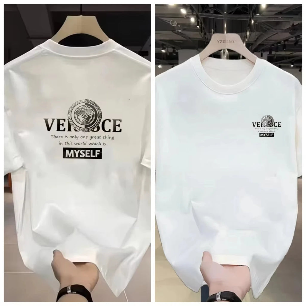 Trendy Brand Printed Shirt Summer High-end Light Luxury Men's and Women's Silk Cotton Short-sleeved T-shirt Trendy Shirts
