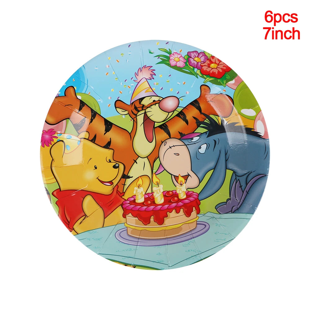 Winnie The Pooh Cartoon Birthday Party Balloon Decoration Children's Tableware Set Backpack Background Flag Stickers Balloon Set