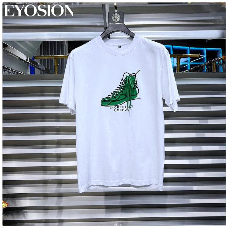 Men T-shirt Designer Brand Shoe Print Round Neck T Shirts Korean Fashion Pure Cotton Tee Unisex Trend Tops
