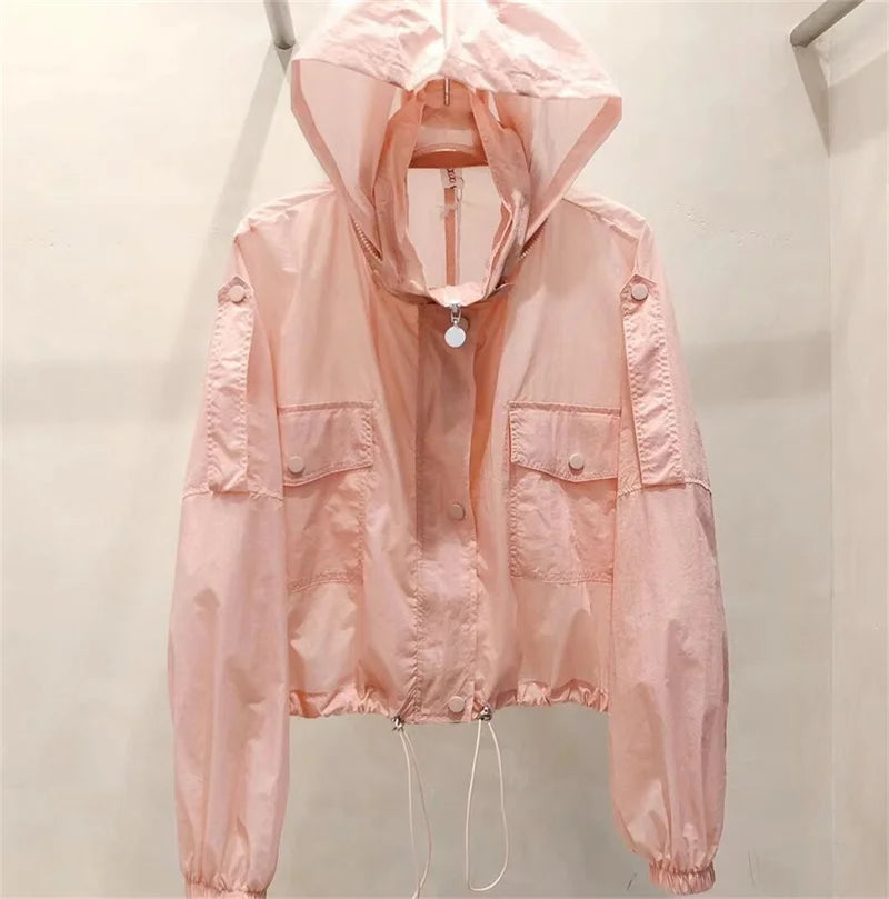 Sunscreen clothing for women's outerwear trend in 2025 New UV resistant summer thin hooded and sun proof windbreaker jacket 4XL