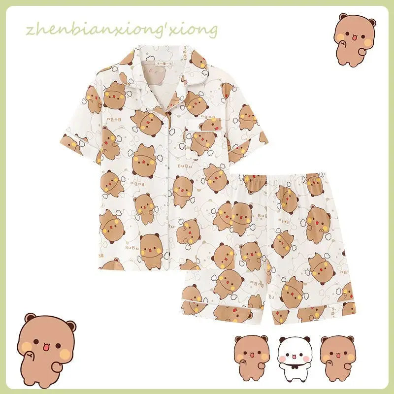 Panda Bubu And Yier Pajamas Panda Pattern Bubu And Dudu Summer Couple Pajamas Short Sleeved Home Clothes Couple Pajamas