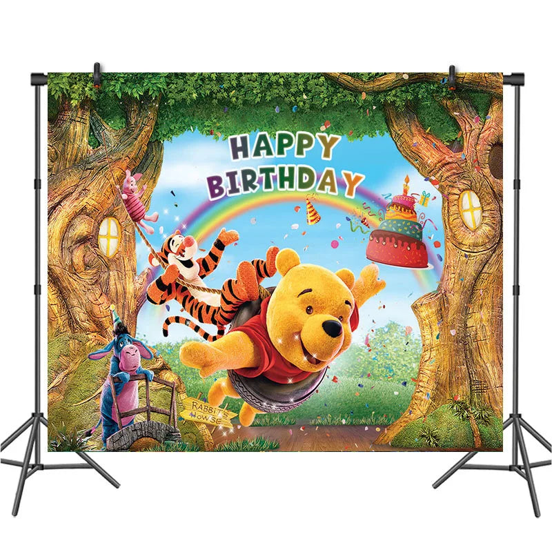 Winnie The Pooh Cartoon Birthday Party Balloon Decoration Children's Tableware Set Backpack Background Flag Stickers Balloon Set