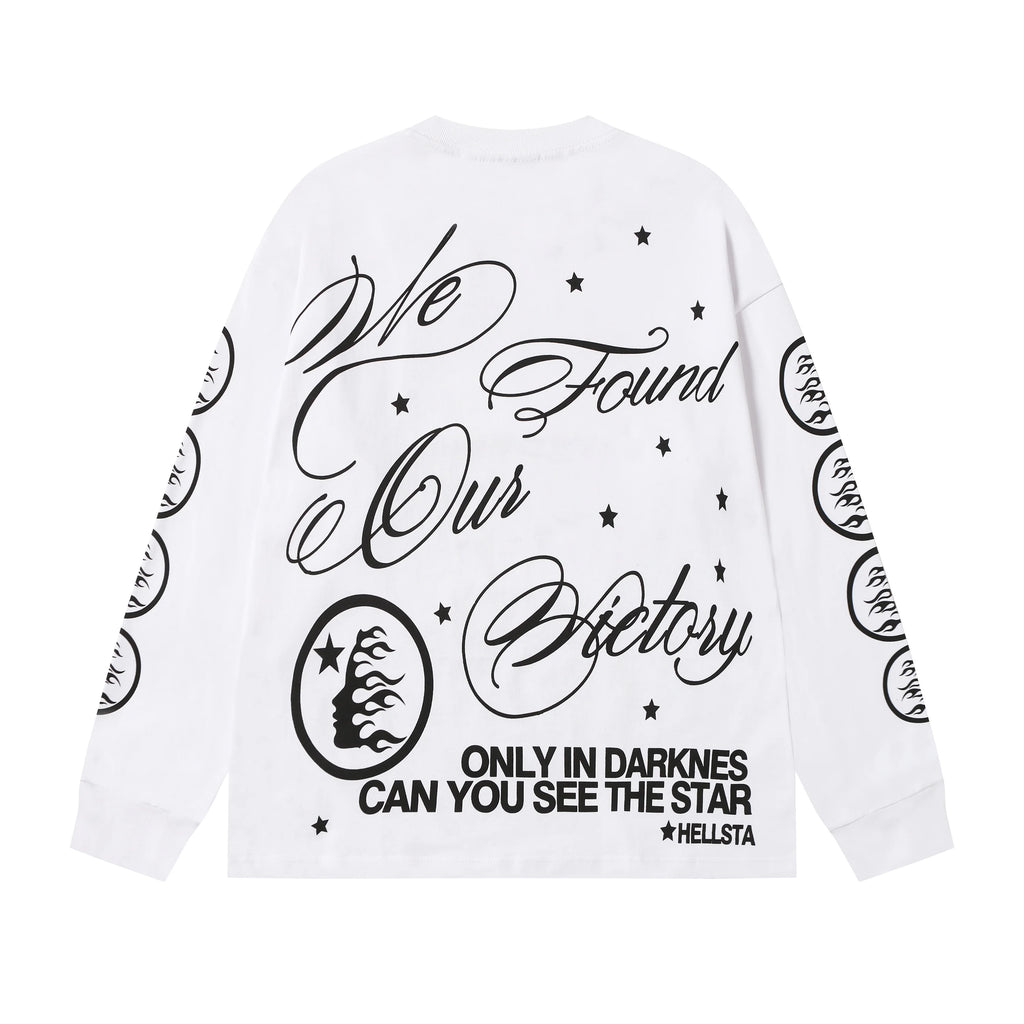 American Style HEII Hell Star Little Angel Letter Print High Street Loose Men Women Base Long Sleeve T-Shirt Spring Autumn