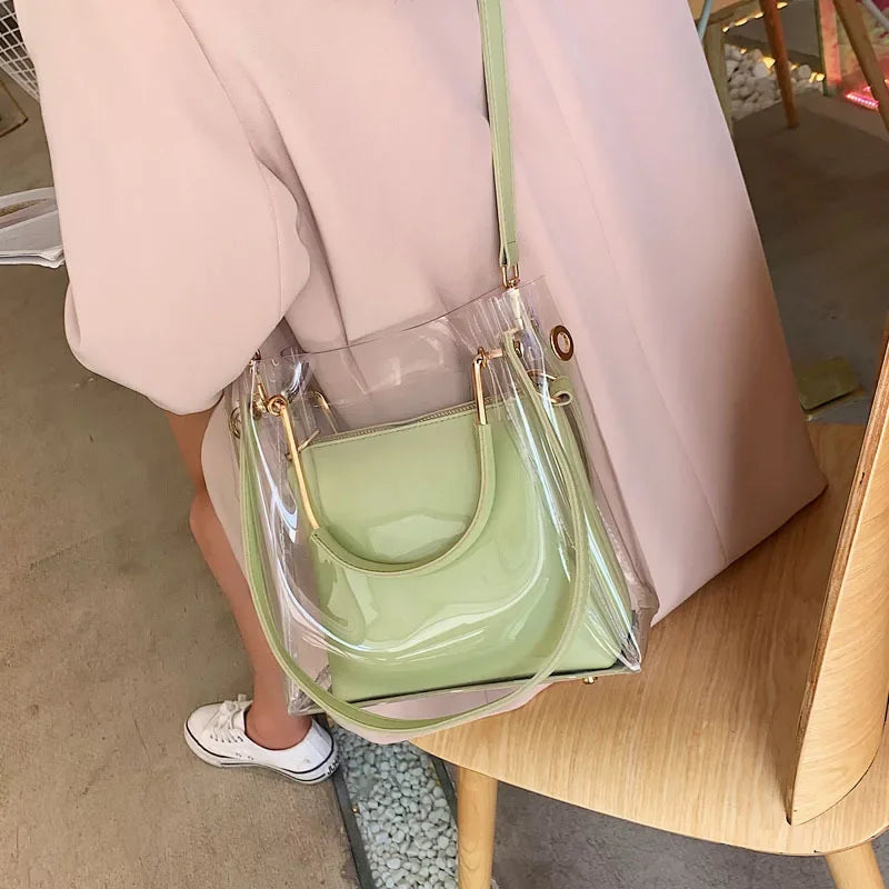 Fashion Transparent Women Shoulder Bag Jelly Candy Summer Beach Handbag for female Messenger Bags Bolsa Totes  bucket bag