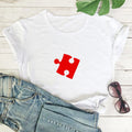 Puzzle Red Heart Print Couple T Shirt Lovers Short Sleeve O Neck Loose Tshirt Fashion Woman Man Tee Shirt Tops Clothes