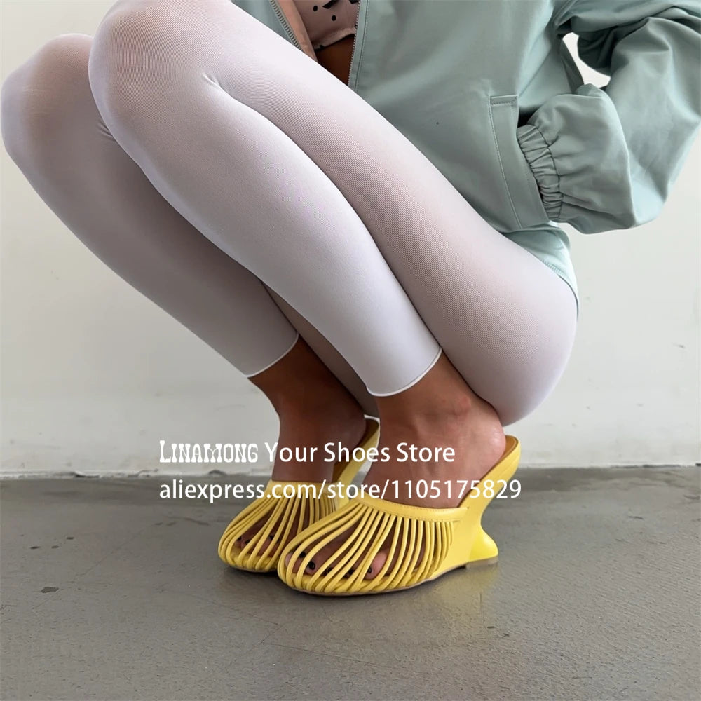Metallic Leather Cage Mules Novelty Strange Wedge Heel Slippers Designer Style Slip on Summer Shoes Custom Multicolor Slippers