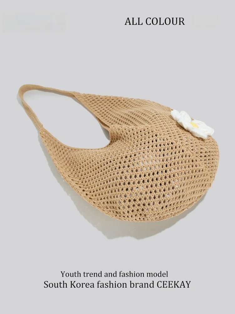 Ceekay Large Capaci Woven Tote Bag Underarm Single oulder Beach Casual Summer Vaion Women's Bag Soft Dumpling ape
