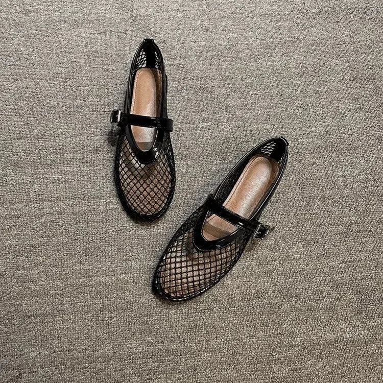 Summer Mesh Hollow Sandals Women Flats Shallow 2024 New Beach Shoes Comfort Retro Female  Flat shoes