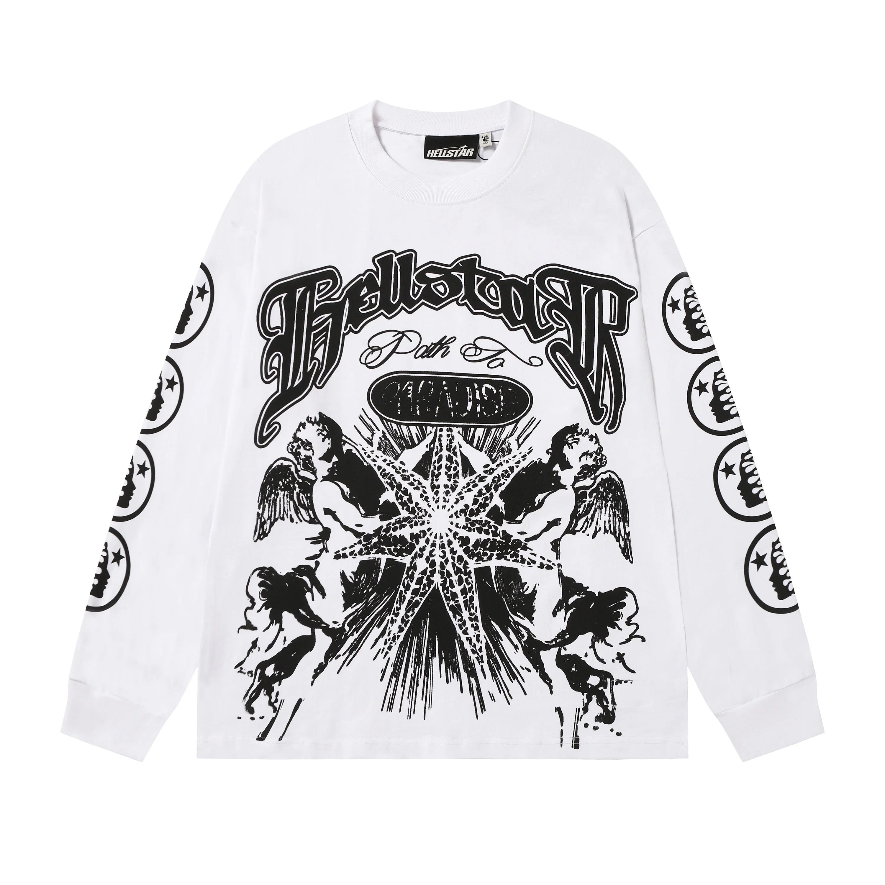 American Style HEII Hell Star Little Angel Letter Print High Street Loose Men Women Base Long Sleeve T-Shirt Spring Autumn