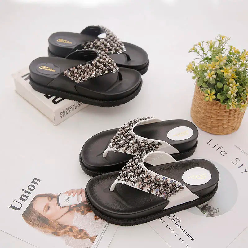 Slippers for Women Designer Elegant Women Flip Flop Summer New 2025 Platform Sandals Slipper Fashion Rhinestone Luxury Wedge Hot