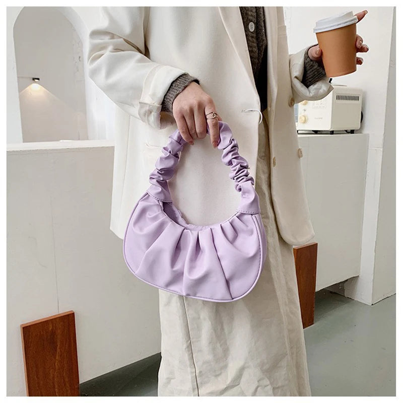 New Summer Pleated Clouds Ladies Handbag PU Leather Casual Shoulder Bag Suitable for Travel and Daily Use (Dumpling Design)