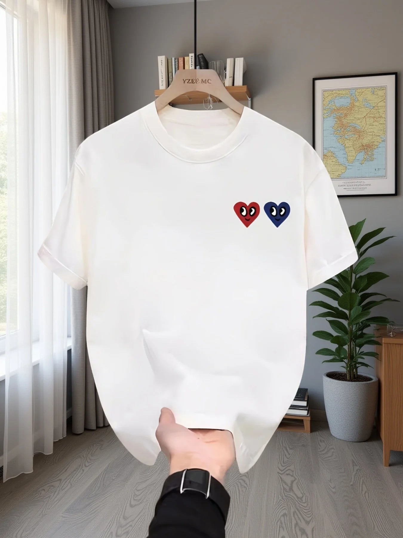 Unisex Double Heart Eyes Graphic T Shirt Harajuku Streetwear Casual Summer Short Sleeve Tee Tops Red Blue Twin Hearts Fashion