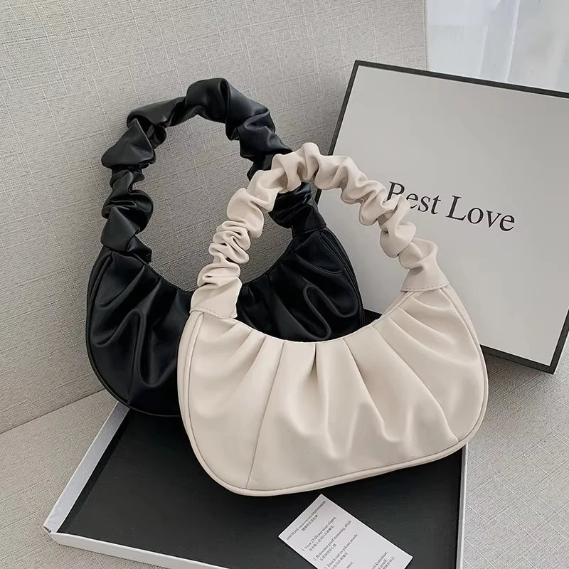New Summer Pleated Clouds Ladies Handbag PU Leather Casual Shoulder Bag Suitable for Travel and Daily Use (Dumpling Design)