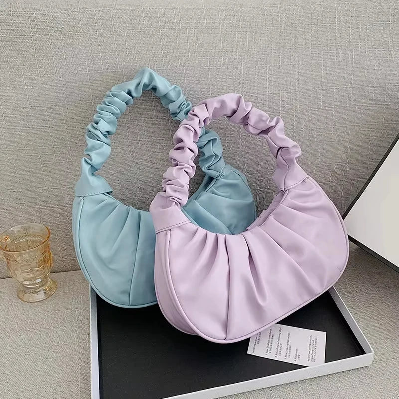 New Summer Pleated Clouds Ladies Handbag PU Leather Casual Shoulder Bag Suitable for Travel and Daily Use (Dumpling Design)