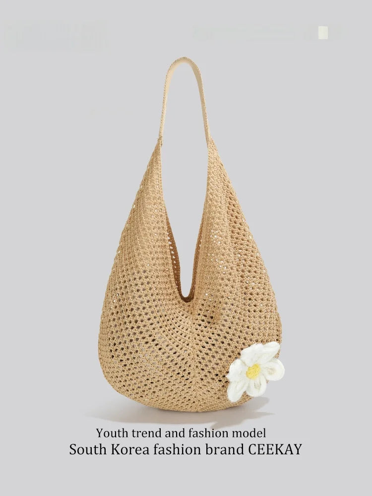 Ceekay Large Capaci Woven Tote Bag Underarm Single oulder Beach Casual Summer Vaion Women's Bag Soft Dumpling ape