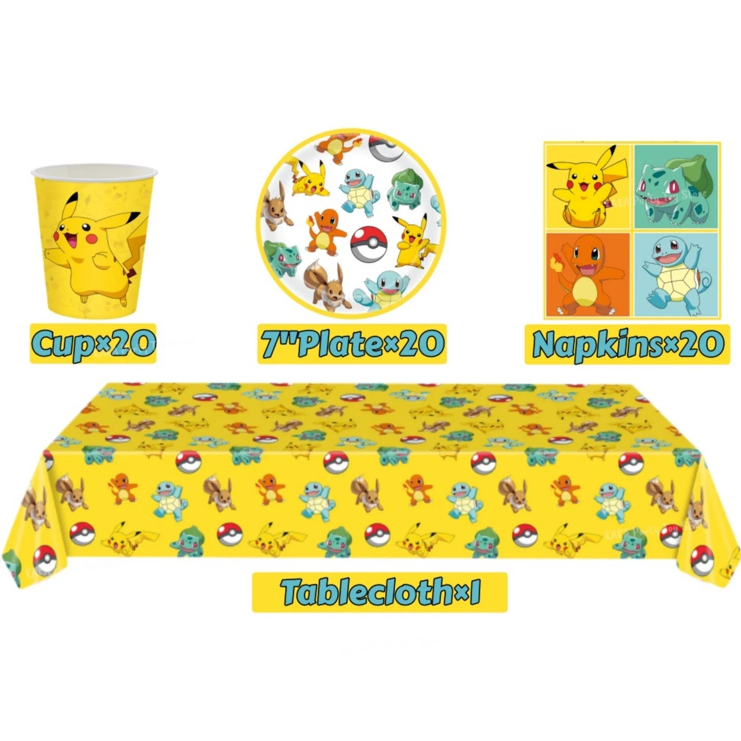 Pokemon Birthday Party Decoration Cartoon Theme Tableware Set with Cups Plates Napkins Pikachu Balloons Banner Kids Party Favors