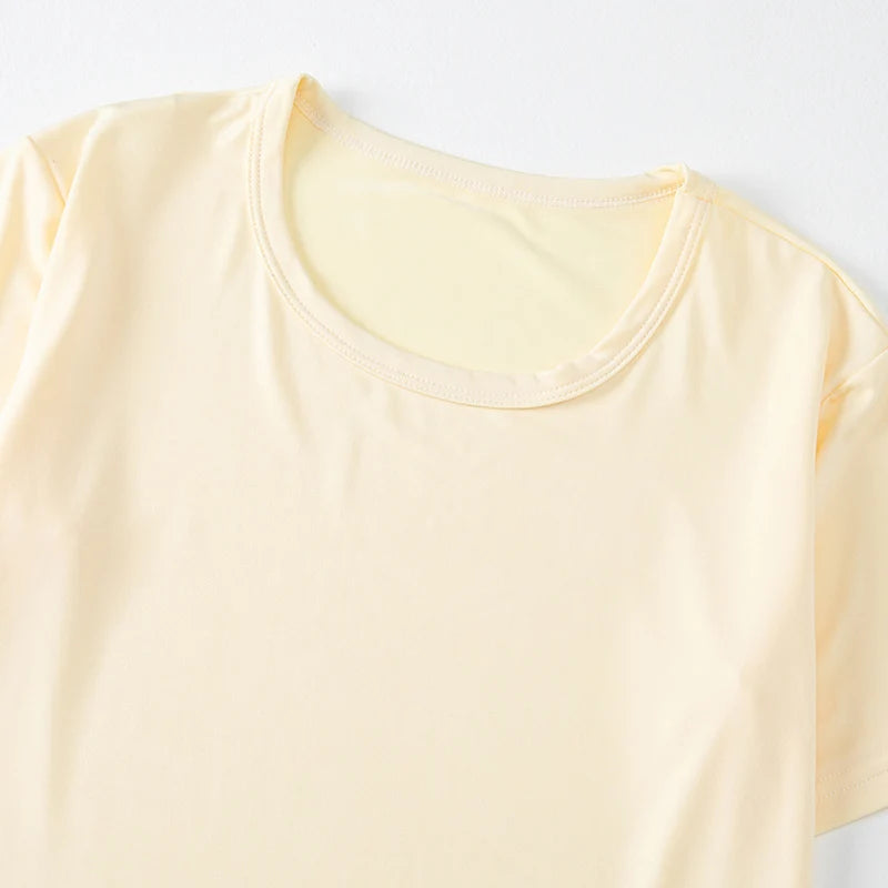 2-Piece Women's Summer Solid Color Casual Sports Short Sleeved Shorts Set Round Neck Base T-shirt And Safety Leggings Home Set