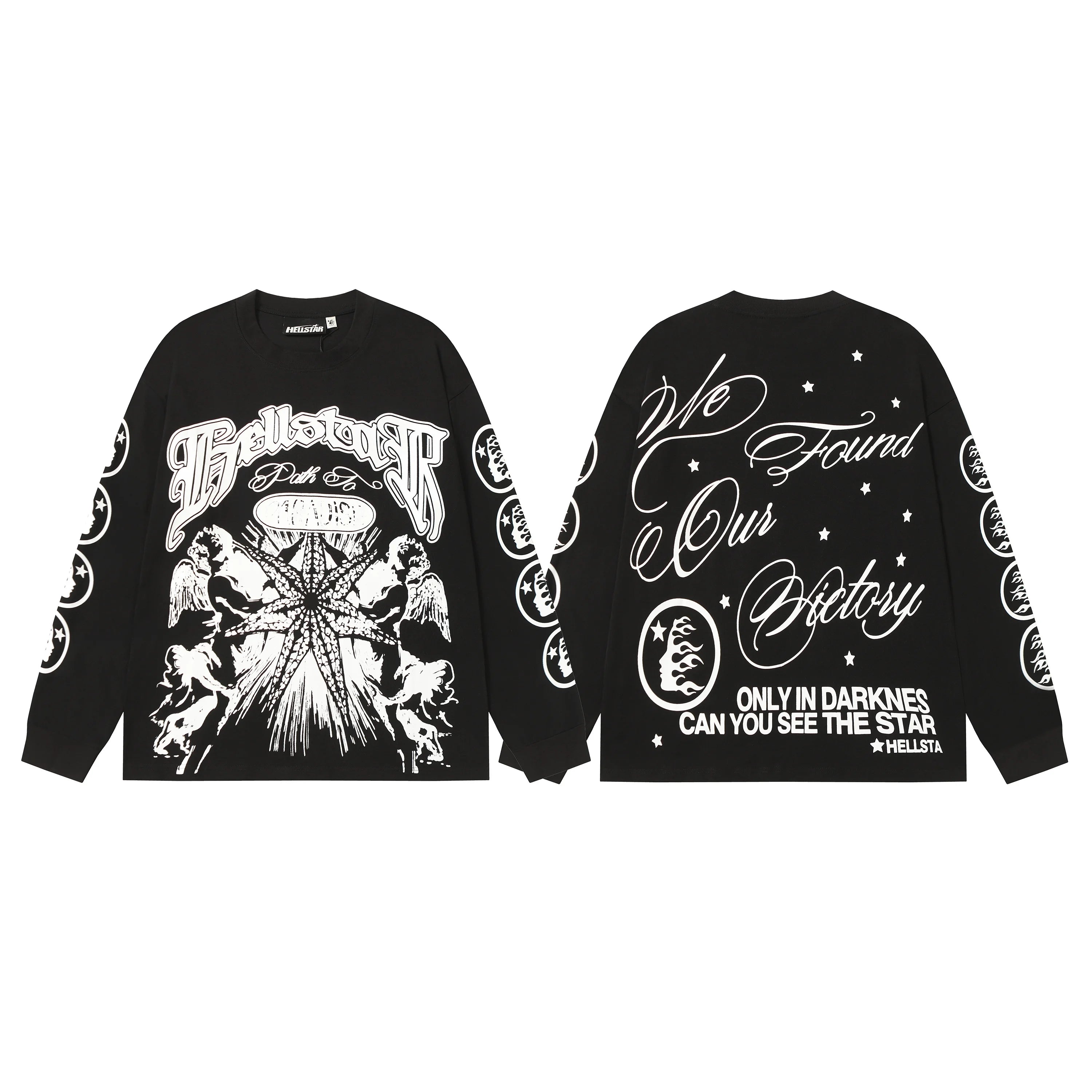 American Style HEII Hell Star Little Angel Letter Print High Street Loose Men Women Base Long Sleeve T-Shirt Spring Autumn