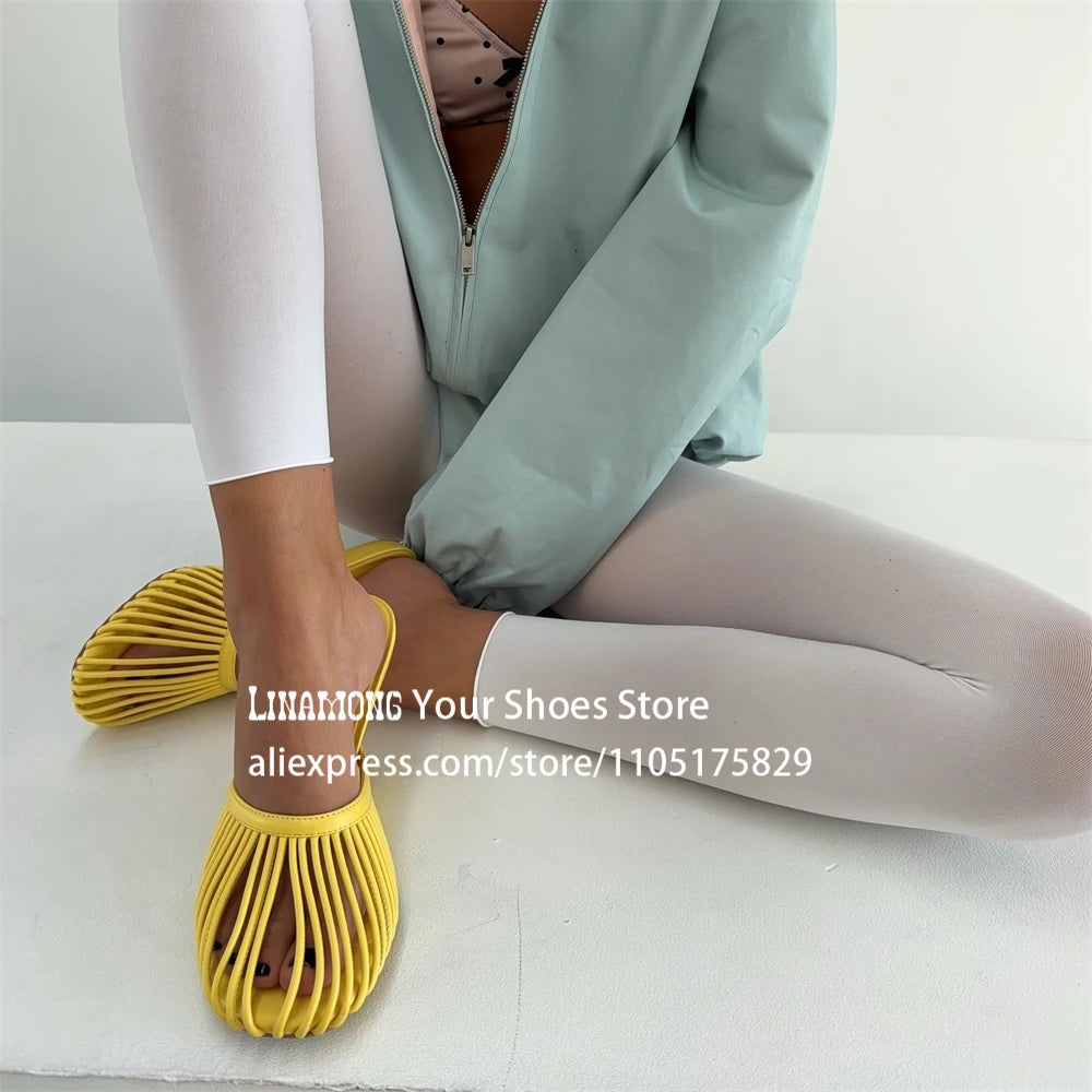 Metallic Leather Cage Mules Novelty Strange Wedge Heel Slippers Designer Style Slip on Summer Shoes Custom Multicolor Slippers