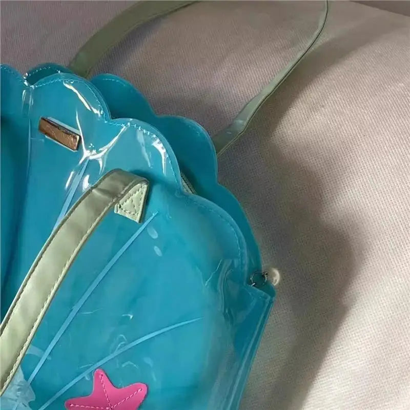 Handmade Transparent ell oulder Bag Women's Summer New Cute Handbag Korean Sle Artificial Leather Zipper Closure Bag