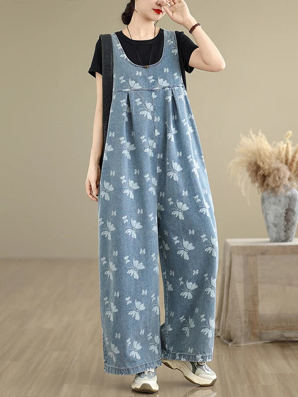 Faionable plus Size Women's Denim Overalls Loose Lantern Pants Trendy High Waist Wide Leg Casual Summer New Arrival