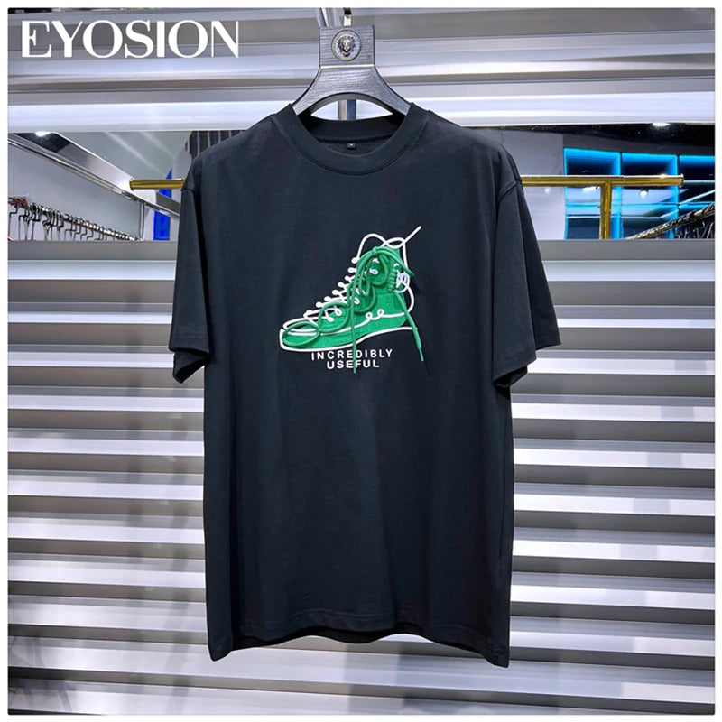 Men T-shirt Designer Brand Shoe Print Round Neck T Shirts Korean Fashion Pure Cotton Tee Unisex Trend Tops