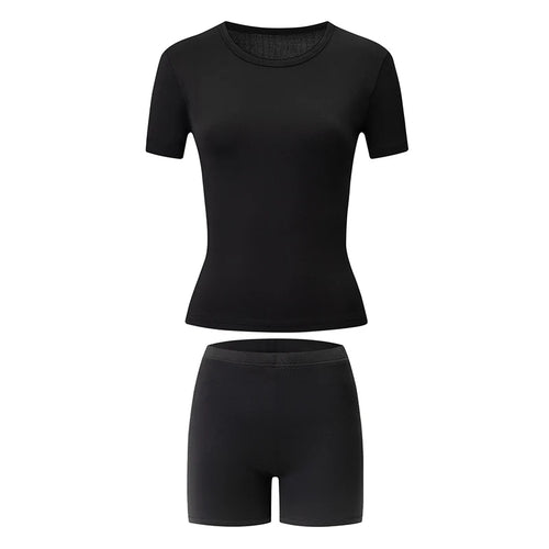 2-Piece Women's Summer Solid Color Casual Sports Short Sleeved Shorts Set Round Neck Base T-shirt And Safety Leggings Home Set