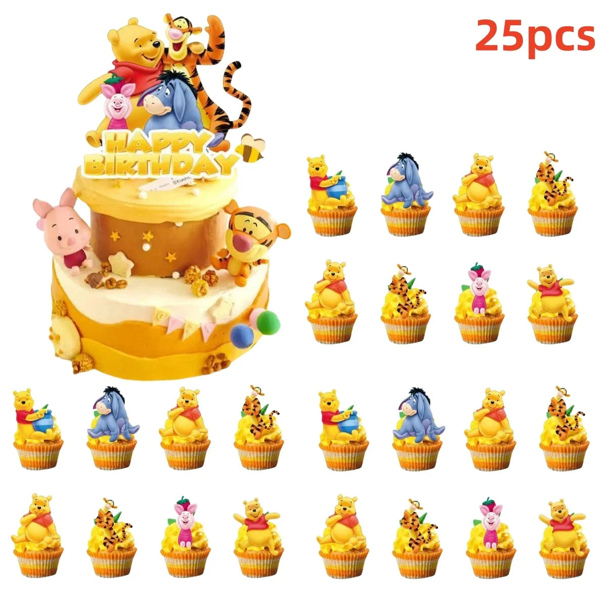 Winnie The Pooh Cartoon Birthday Party Balloon Decoration Children's Tableware Set Backpack Background Flag Stickers Balloon Set