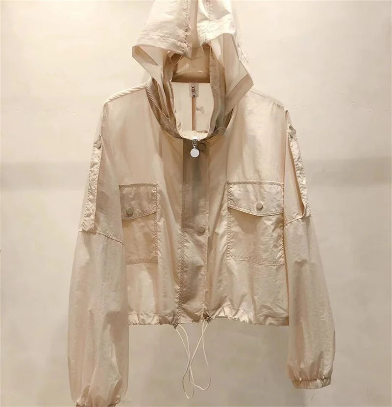 Sunscreen clothing for women's outerwear trend in 2025 New UV resistant summer thin hooded and sun proof windbreaker jacket 4XL