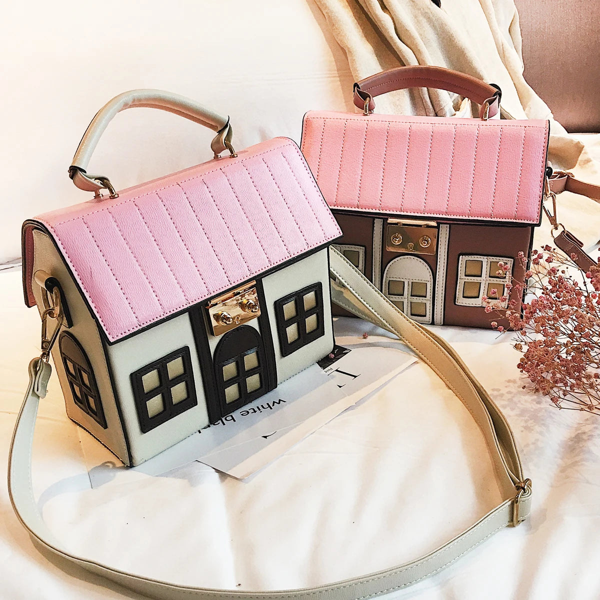 2025 summer new girl Lolita soft heart girl shoulder small square bag cartoon cute house bag PU leather messenger women's bags