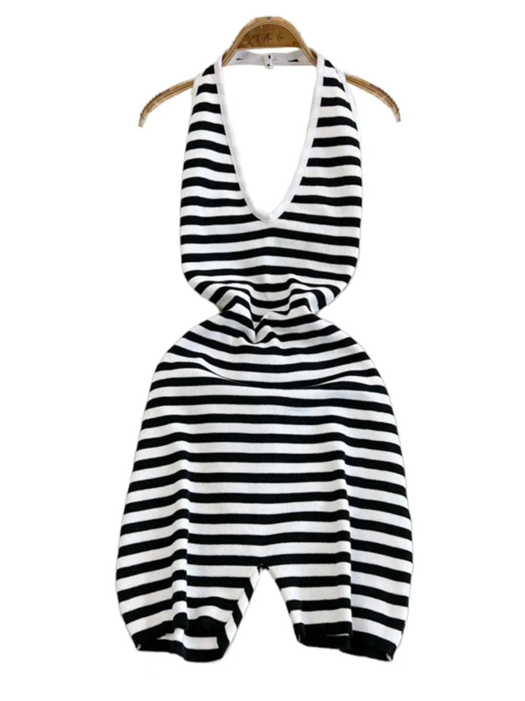 Foamlina American Women's Summer Strap Backless Striped Jumpsuit Top Girl's Slim Bodycon Design Short Pants Bodysuit