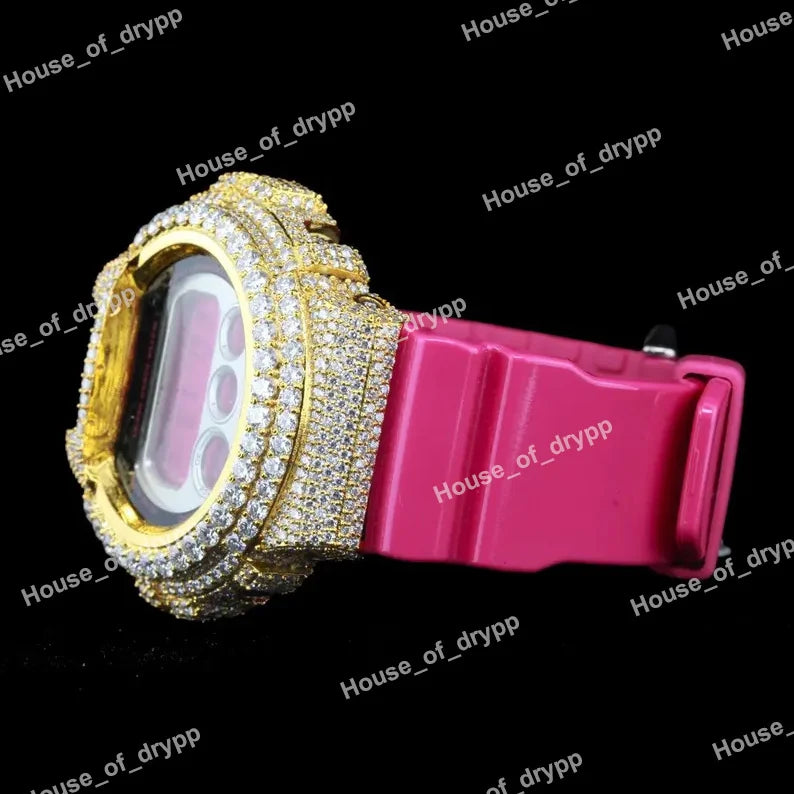 Iced Out VVS Moissanite Diamonds 925 Sterling Silver Buss Down Fully Round Dial Case Watch Bezel