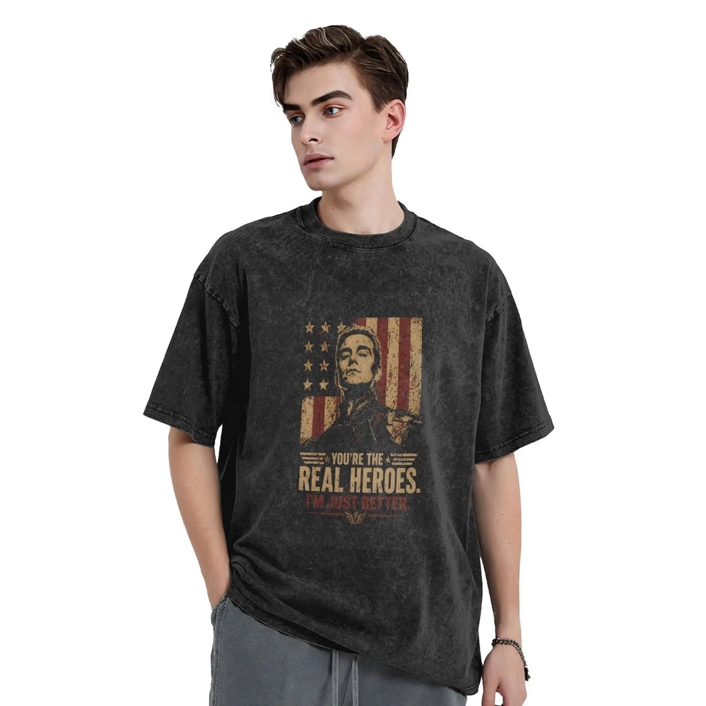 Homelander T Shirts Men 100% Cotton Novelty T-Shirt Round Collar The Boys TV Tee Shirt Short Sleeve Tops Original