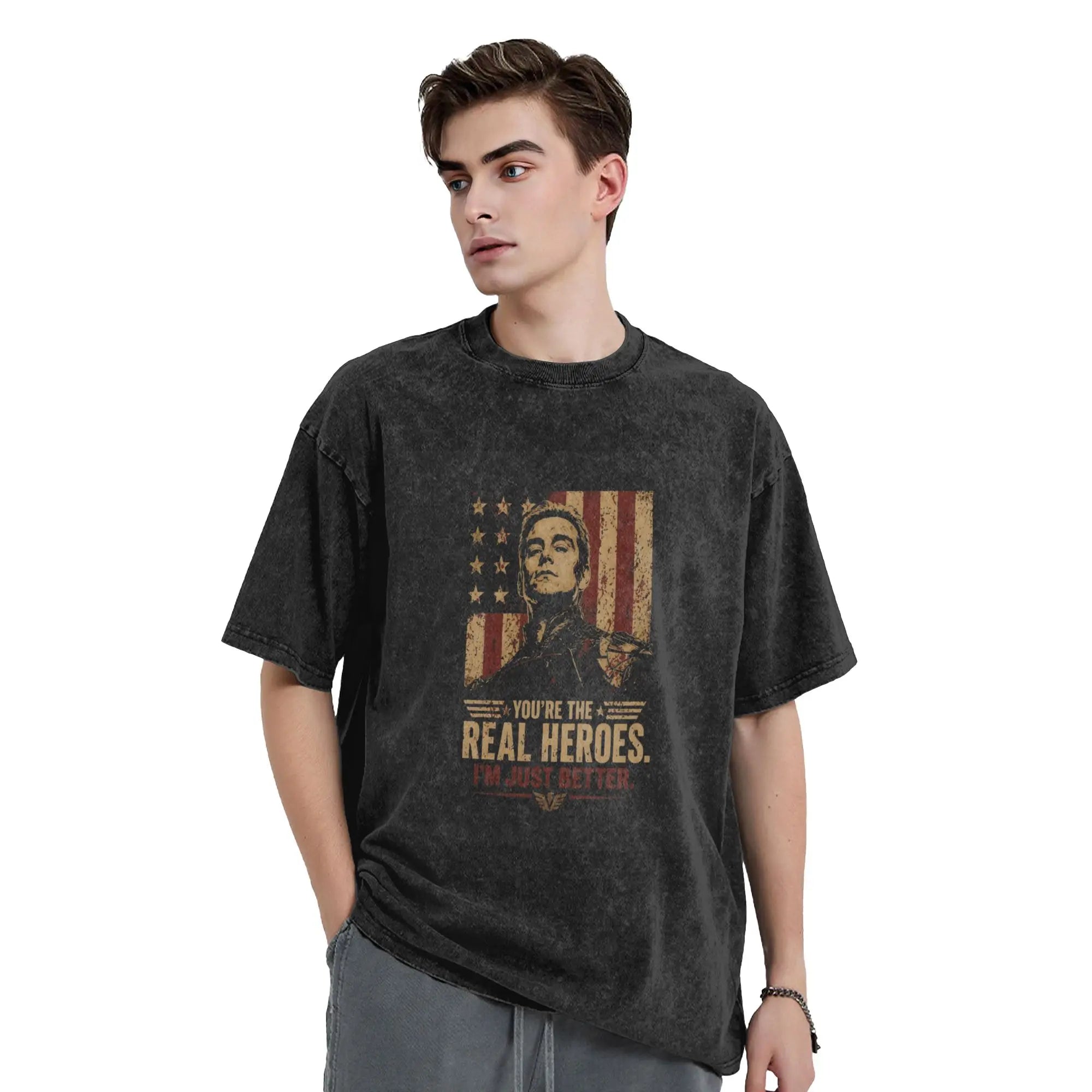 Homelander T Shirts Men 100% Cotton Novelty T-Shirt Round Collar The Boys TV Tee Shirt Short Sleeve Tops Original