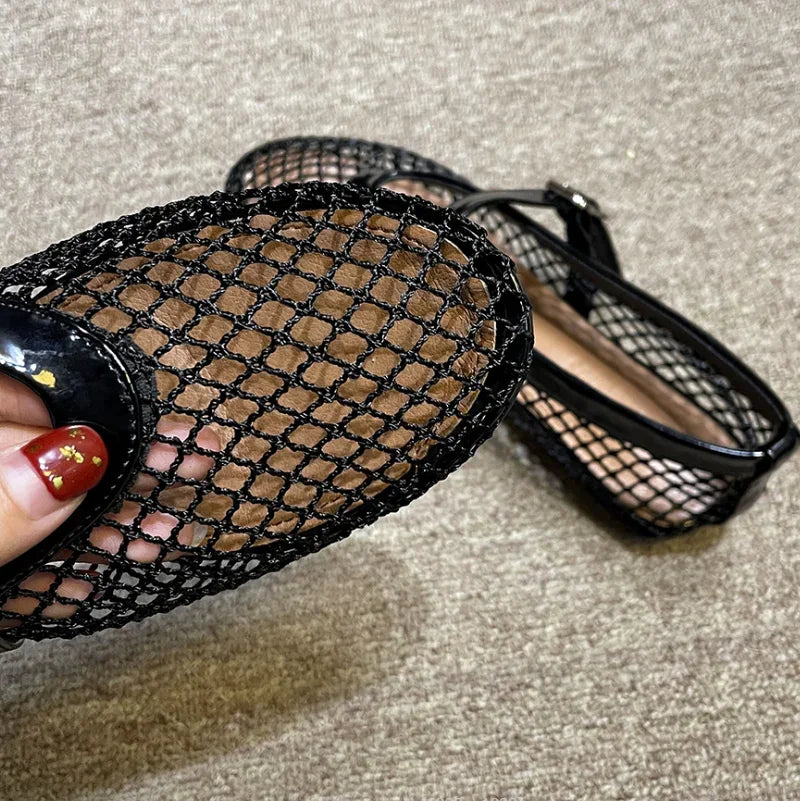 Summer Mesh Hollow Sandals Women Flats Shallow 2024 New Beach Shoes Comfort Retro Female  Flat shoes