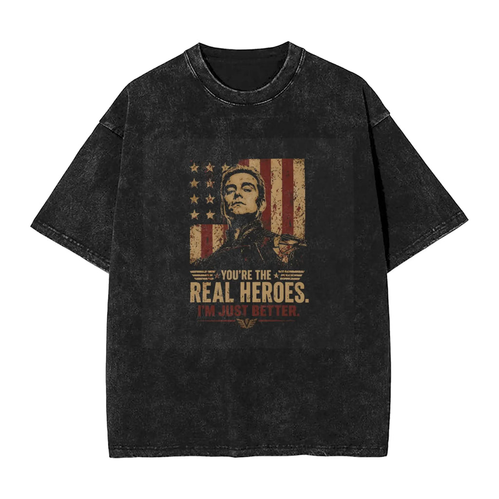 Homelander T Shirts Men 100% Cotton Novelty T-Shirt Round Collar The Boys TV Tee Shirt Short Sleeve Tops Original