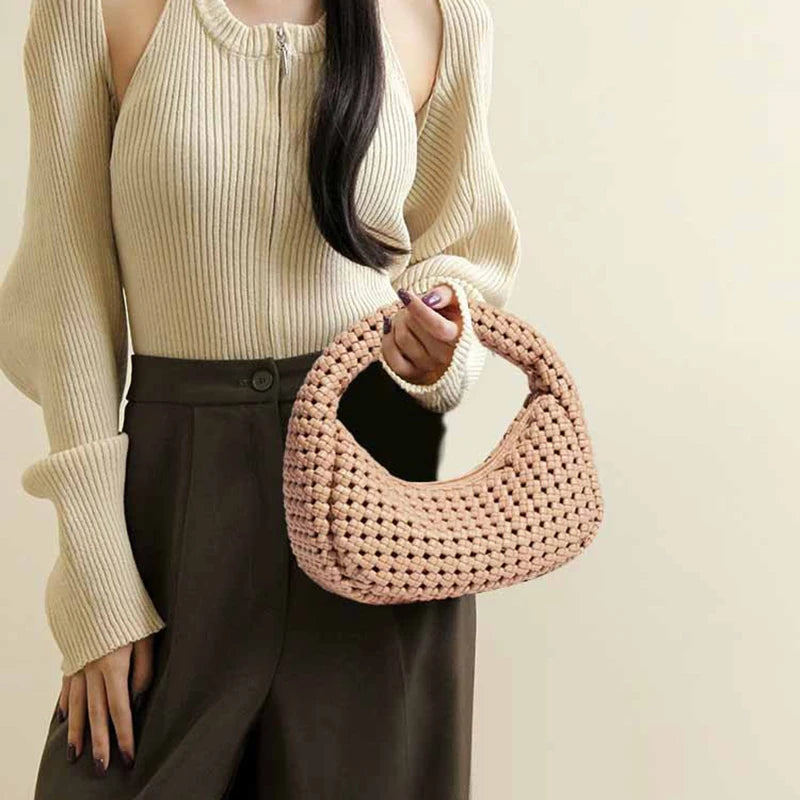 Hand-woven handbag 2025 new summer fashion windmill knot French design woven bag seaside vacation beach ladies handbag