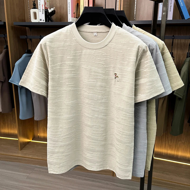 Designer brand short sleeve round neck T-shirt cartoon embroidery luxury fashion men's new summer breathable Korean style top