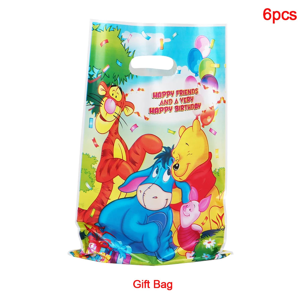 Winnie The Pooh Cartoon Birthday Party Balloon Decoration Children's Tableware Set Backpack Background Flag Stickers Balloon Set
